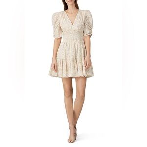 Cleobella Sadie Mini Dress in Cream‎ Printed Cotton V-Neck Smocked size small